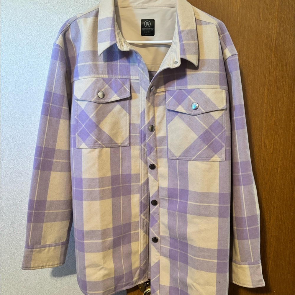 Purple and Beige Plaid Button-Up Shirt